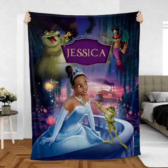 Custom Tiana Blanket, Disney Princess And The Frog Cast  Louis Fleece Blanket
