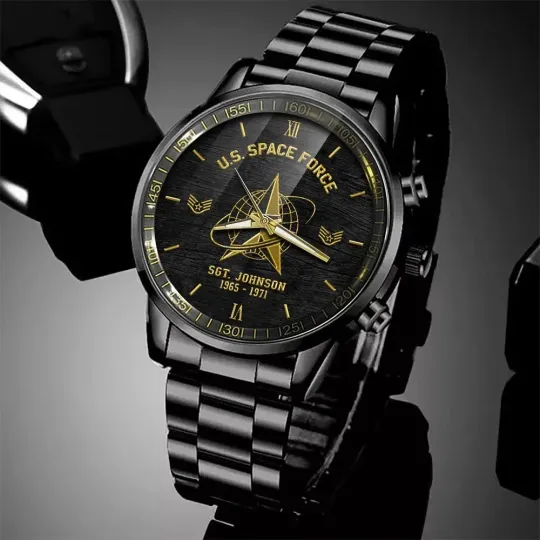Discover Personalized US Space Force Black Stainless Steel Watch For Men
