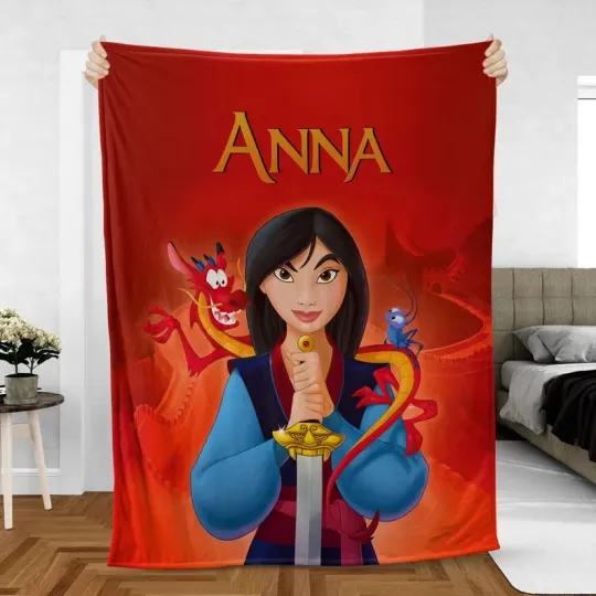 Custom Mulan Princess Blanket, Disney Princess Mulan Mushu Dragon Fleece Blanket