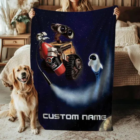 Discover Custom WALL E And EVE Blanket, Disney Pixar Space WALL E Fire Fleece Blanket