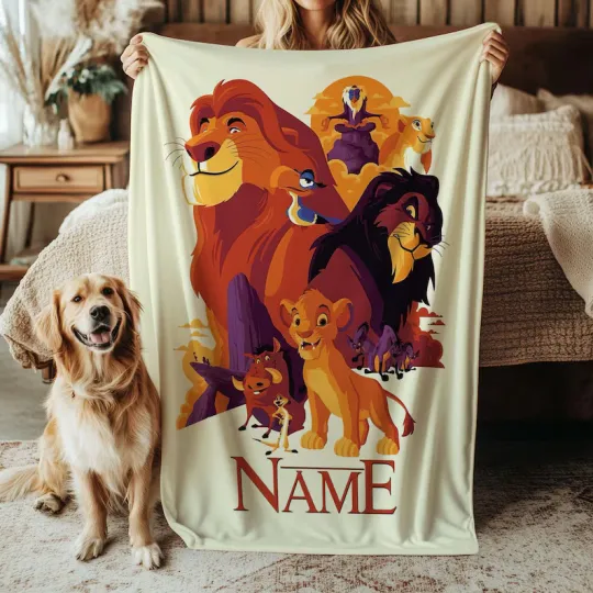 Custom Lion King Blanket, Disney Lion King Art Mufasa Scar Simba Fleece Blanket