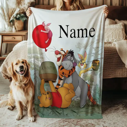Discover Custom Winnie The Pooh Blanket, Disney Piglet Balloon Disney Pooh Fleece Blanket
