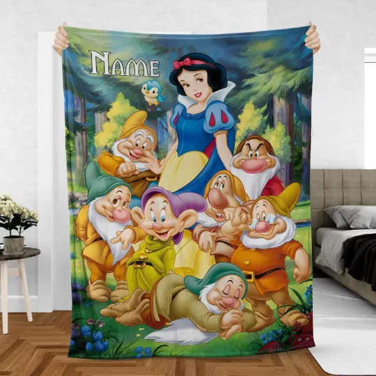 Custom Snow White Blanket, Disney Seven Dwarfs Group Doc Grumpy Fleece Blanket