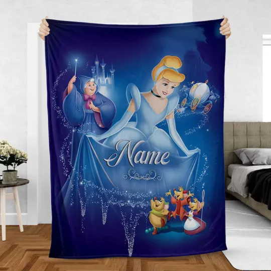 Custom Cinde Blanket, Disney Fairy Godmother Disney Gus Jaq Fleece Blanket