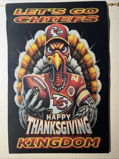 Discover Garden Flag 12x18 Kansas City Chiefs football Double Sided Thanksgiving Turkey Day