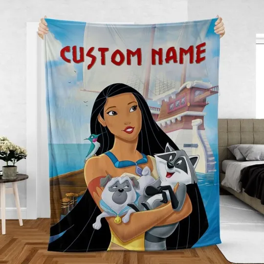 Custom Pocahontas Princess Blanket, Disney Pocahontas Meeko Percy Fleece Blanket
