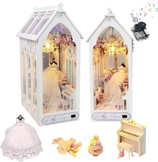 Discover DIY Book Nook Kit Miniature Wedding Clothes House 3D Wooden Puzzle with LED Ligh