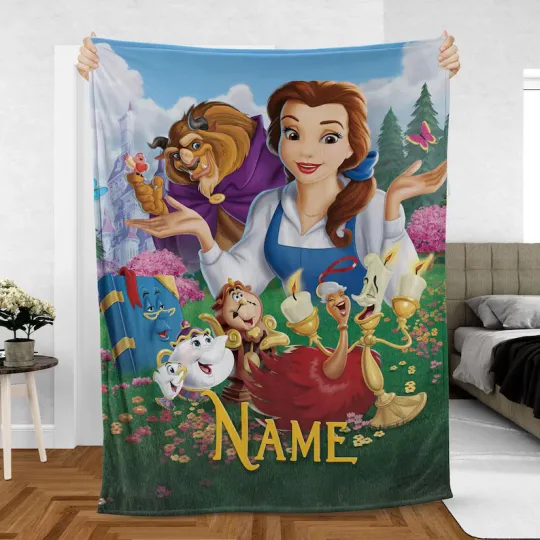 Custom Belle Blanket, Disney Beauty And The Beast All Character Fleece Blanket