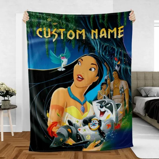 Custom Pocahontas Princess Blanket, Disney Pocahontas Meeko Flit Fleece Blanket