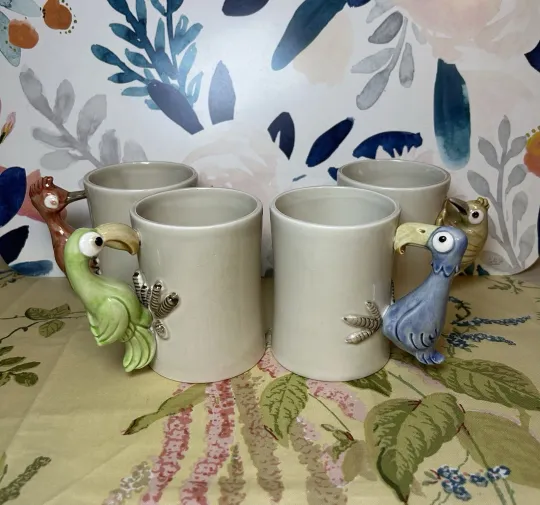 Discover Vintage 1978 Fitz And Floyd 3D Bird Mugs "Bird In Hand" Set Of 4 Coffee Tea Gift