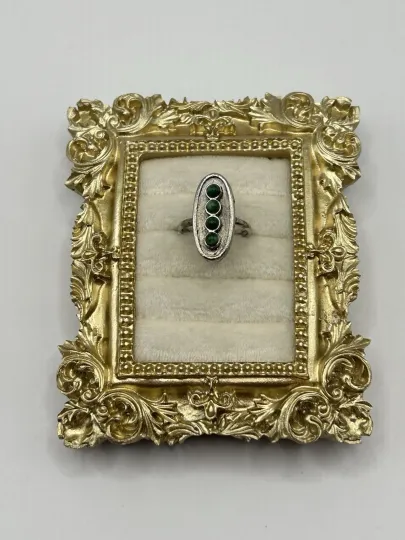 Discover Vintage Silver Tone Green Cabochon Adjustable Ring Size 6 Costume Jewelry Gift