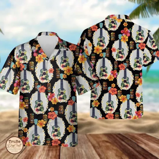 Discover Tropical Ukulele Hawaiian Shirt Button Down Full Size S-5XL
