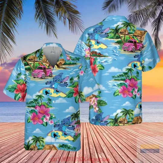 Discover Stitch Hawaiian Button Down Shirt Unisex Adults S-5XL