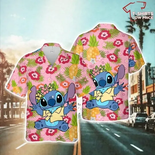 Discover Stitch Hawaiian Button Down Shirt Unisex Adults S-5XL