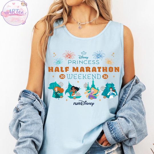 Discover RunDisney Princess Half Marathon Weekend 2026 Tank Top, Princess Fairytale Challenge Tee, Disney World 5K 10K Running Shirt