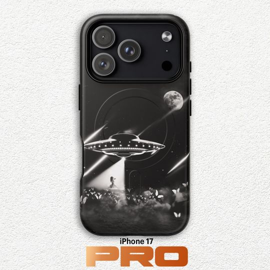 Discover iPhone 17 Tough Magnetic Case - Black and White UFO Design