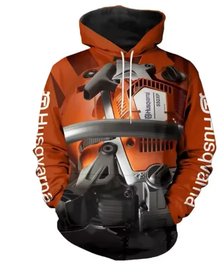 Discover Men's 3D Chainsaw Graphic Hoodie Inspired by Husqvarna – Outdoor Pullover Sweats