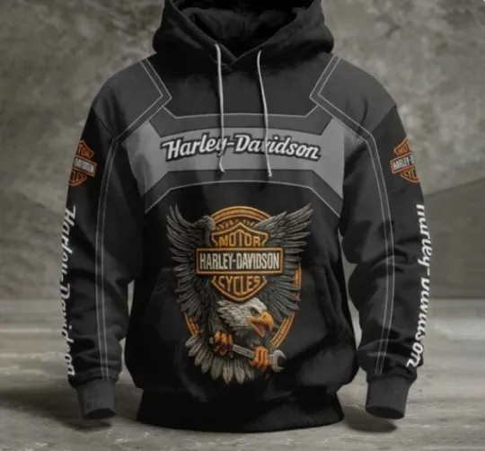 Discover Men’s Biker Hoodie Eagle Skull Motorcycle Graphic Black Pullover