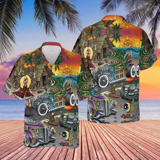 Discover Rat fink and the Hot Rod story Hawaiian Shirt Summer Vacation Size S-5XL