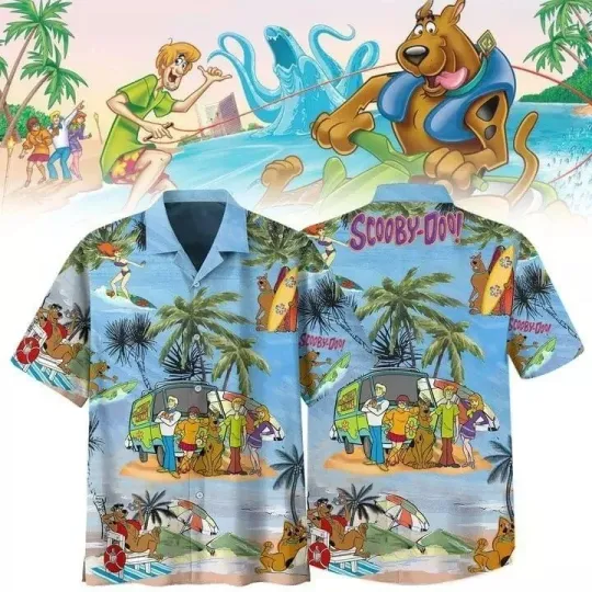 Discover Scooby Doo Summer Time Short Sleeve Button Hawaiian Shirt