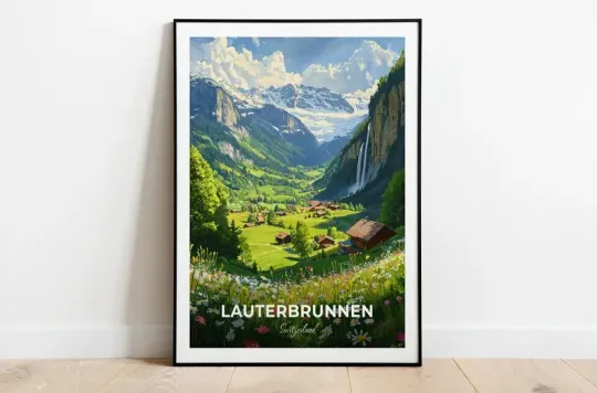 Discover Lauterbrunnen Travel Poster Wall Art Switzerland Vertical Poster