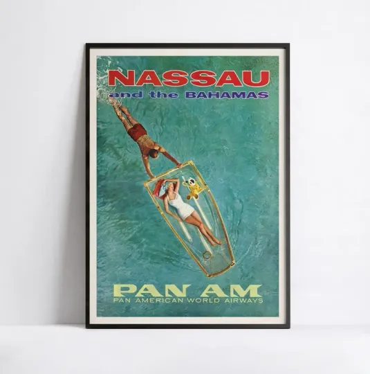 Discover Pan Am Nassau and Bahamas Vintage Airline Poster - Premium Matte Vertical Poster