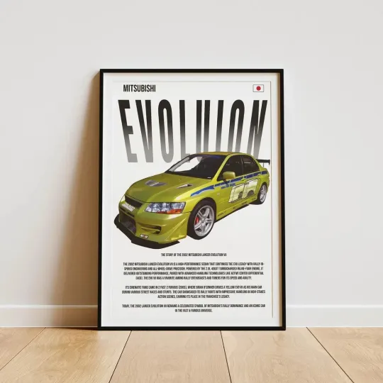 Discover Mitsubishi Lancer Evolution Poster - Movie Car Vertical Poster