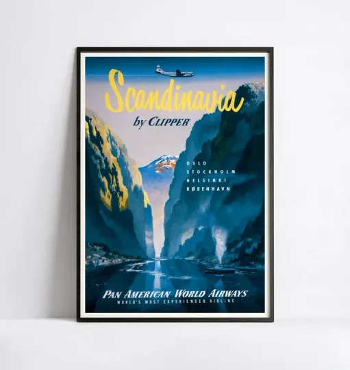 Discover Vintage Travel Poster - Pan Am Scandinavia - Retro Airline Print