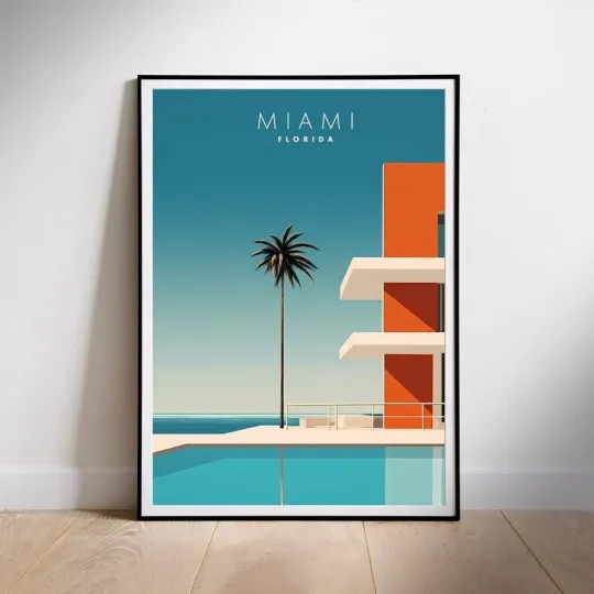Discover Miami Travel Poster - Vintage Florida Art Deco Wall Art Print