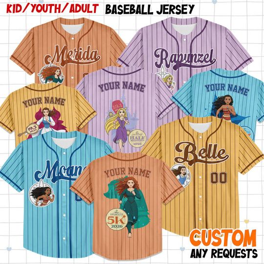 Discover Personalized Rundisney Princess WDW Marathon Weekend 2026 Baseball Jersey, Custom Every Mile Is Magic Retro Jersey for Kid Youth Adult