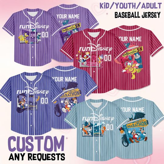 Discover Custom Mickey And Friends 5K 10K Baseball Jersey, runDisney Marathon 2026 Jersey, Dopey 486 Miles Running Jersey, Disney World Trip Shirt