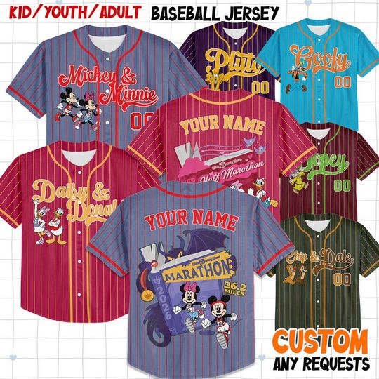 Discover Personalized Rundisney Mickey And Friends WDW Marathon Weekend 2026 Baseball Jersey, Custom Every Mile Is Magic Jersey for Kid Youth Adult