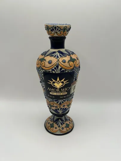 Discover Hand Painted Ceramic Mexican Decanter Amor Mio Mendez Torres Empty Bottle Cork