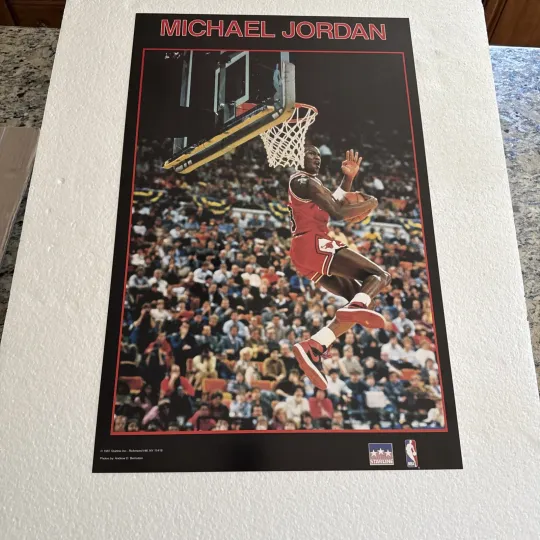 Discover Vintage 1987 Michael Jordan NBA Rookie Dunk Starline Vertical Poster