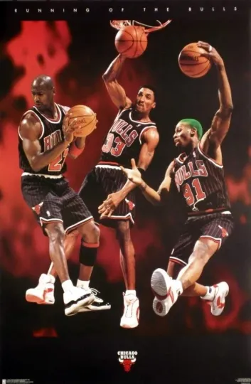 Near Mint Jordan Chicago Bulls Running of the Bulls Vintage 1996 NBA Poster