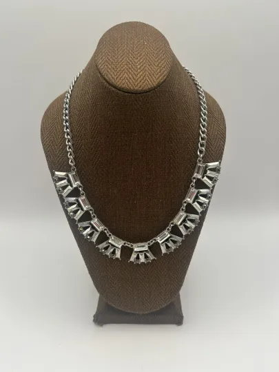 Discover Silver Tone Rhinestone Necklace Statement Piece Jewelry  Funky Chunky Sparkly