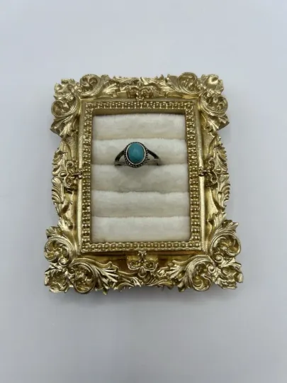 Discover Vintage Turquoise Look Oval Cabochon Ring Size 7 Silver Tone Southwest Style