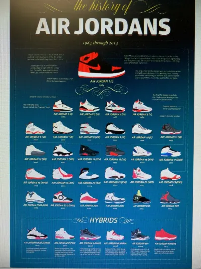 Discover AIR JORDAN SNEAKER HISTORY 24X36 POSTER LINEAGE MJ MICHAEL JORDAN SNEAKERHEAD!!!