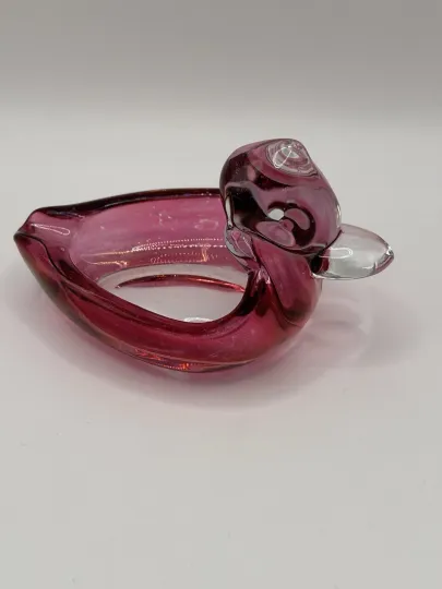 Discover Vintage Pink Cranberry Glass Duck Ashtray Figurine Mid Century Art Glass