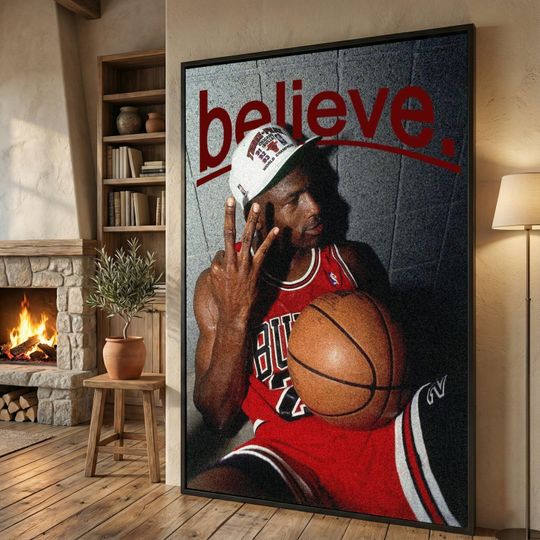 Michael Jordan Chicago Bulls Believe Poster Vertical Canvas Wall Art