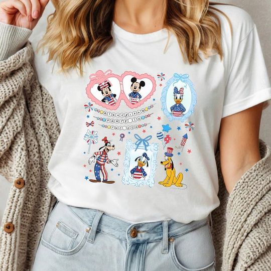 Discover Retro Coquette Bows Mickey and Friends Party in The USA Shirt, Disney Patriotic Shirt