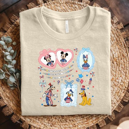 Discover Retro Coquette Bows Mickey and Friends Party in The USA Shirt, Disney Patriotic Shirt