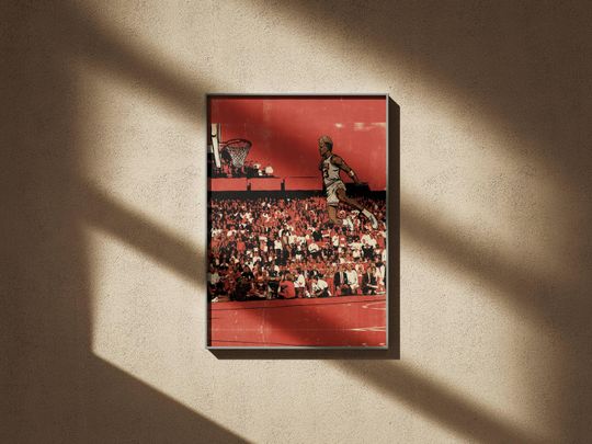 Discover Michael Jordan Poster | Retro Basketball Wall Art | Air Dunk Illustration | Man Cave Gym Decor | Sports Gift for Him | Digital Download