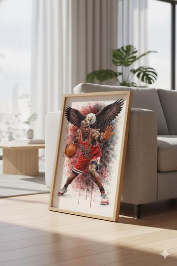 Discover Michael Jordan 23 Watercolor Wall Art Poster | Basketball Legend Digital Download A5