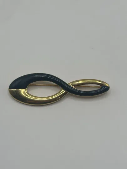 Discover Monet Brooch Vintage gold tone & navy blue enamel infinity Pin Classic Holidays