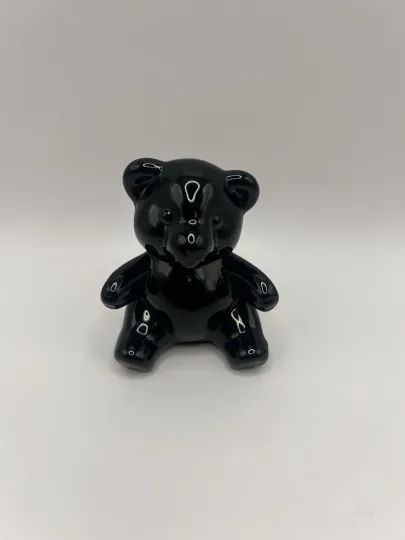 Discover Black Glass Bear Figurine 3” Art Glass Animal Sculpture Collectible Decor
