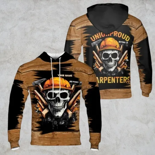 Discover Union Proud Carpenters Hoodie, 3D Skull Workwear Sweatshirt