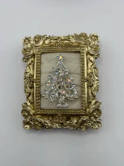 Discover VTG Christmas Tree Brooch Pin 2" Silver Tone Rhodium Multicolor AB Rhinestones