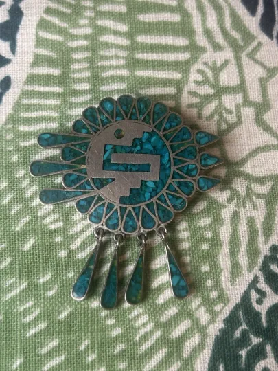 Discover VTG TURQUOISE INLAY HECHO EN 925 ACE MEXICO STERLING SILVER BROOCH PENDANT