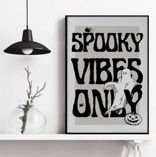 Discover Retro Halloween Ghost Poster, Spooky Black Cat Wall Art, Halloween Gift